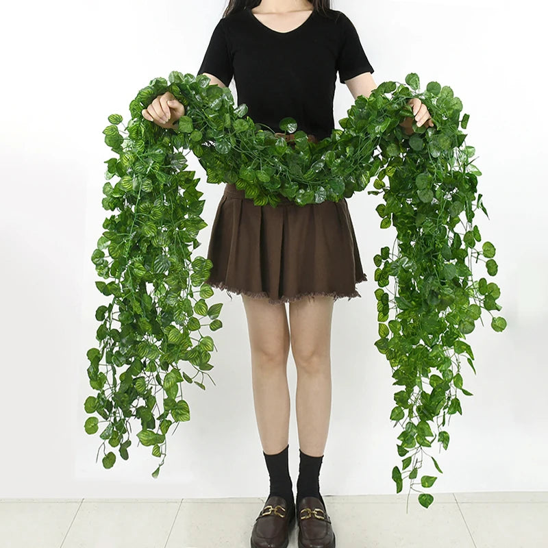 Guirlande de feuilles de lierre vertes artificielles  2.1 m